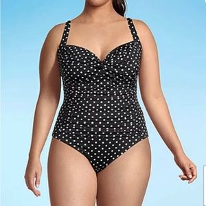 Sonnet Shores Lined Dots One Piece Swimsuit Size 24W